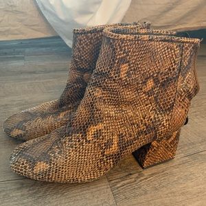 Faux brown snake print heeled ankle booties